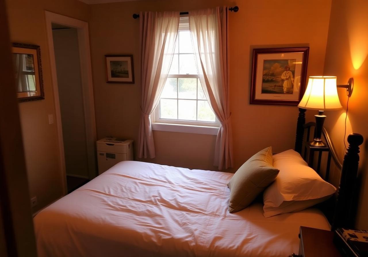 A warm private bedroom with soft linens and morning light