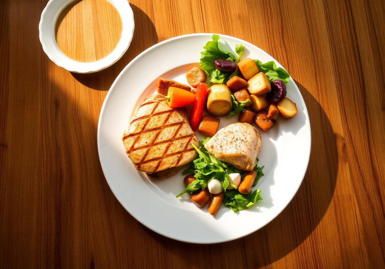 A home-cooked meal of grilled chicken and vegetables